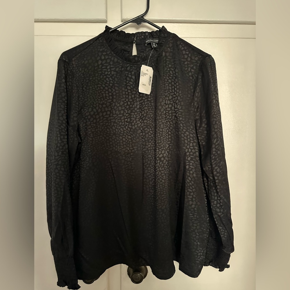 $$$ NWT Black animal satin print blouse from Saks. Size large.